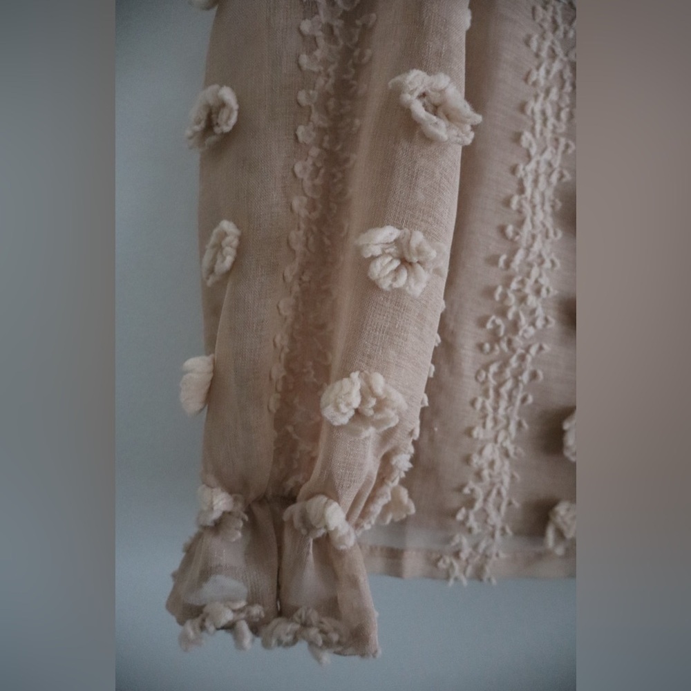 Böhme Textured Pom Pom Blouse | Romantic Sheer Top | Size S - Picture 5 of 6